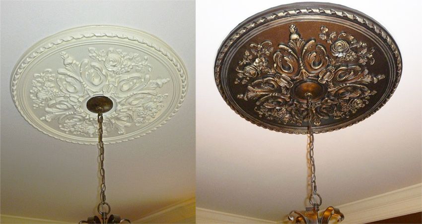 Before and After Custom finish metallic looking ceiling medallion copy