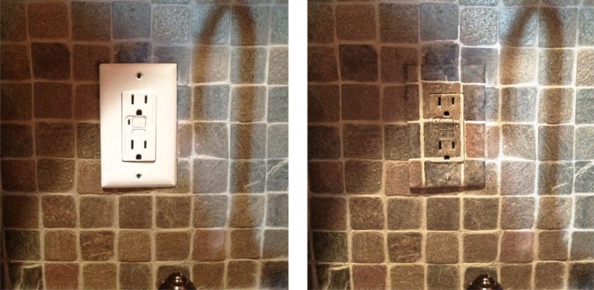 Before and After Faux mosaic tile switch plates