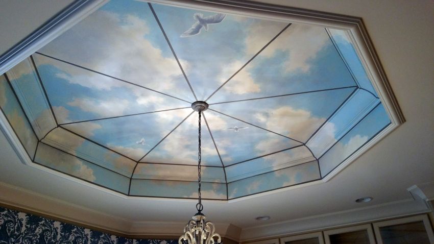 Breakfast roomn ceiling sky mural